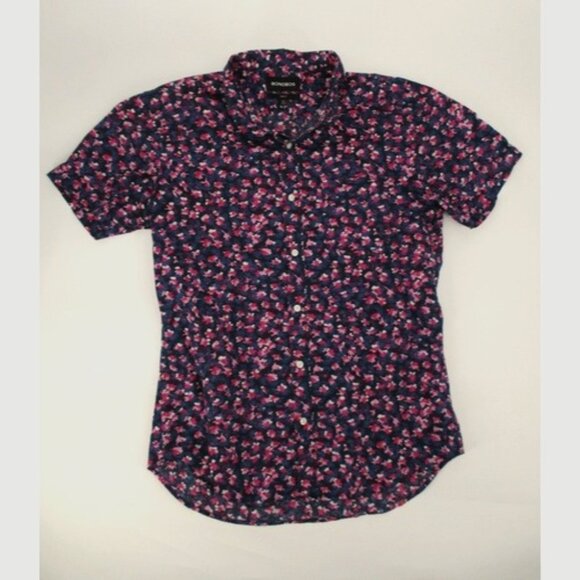 Bonobos Shirt Mens Medium Slim Fit Purple/Pink Flowers Short Sleeve Button Up - Picture 1 of 16
